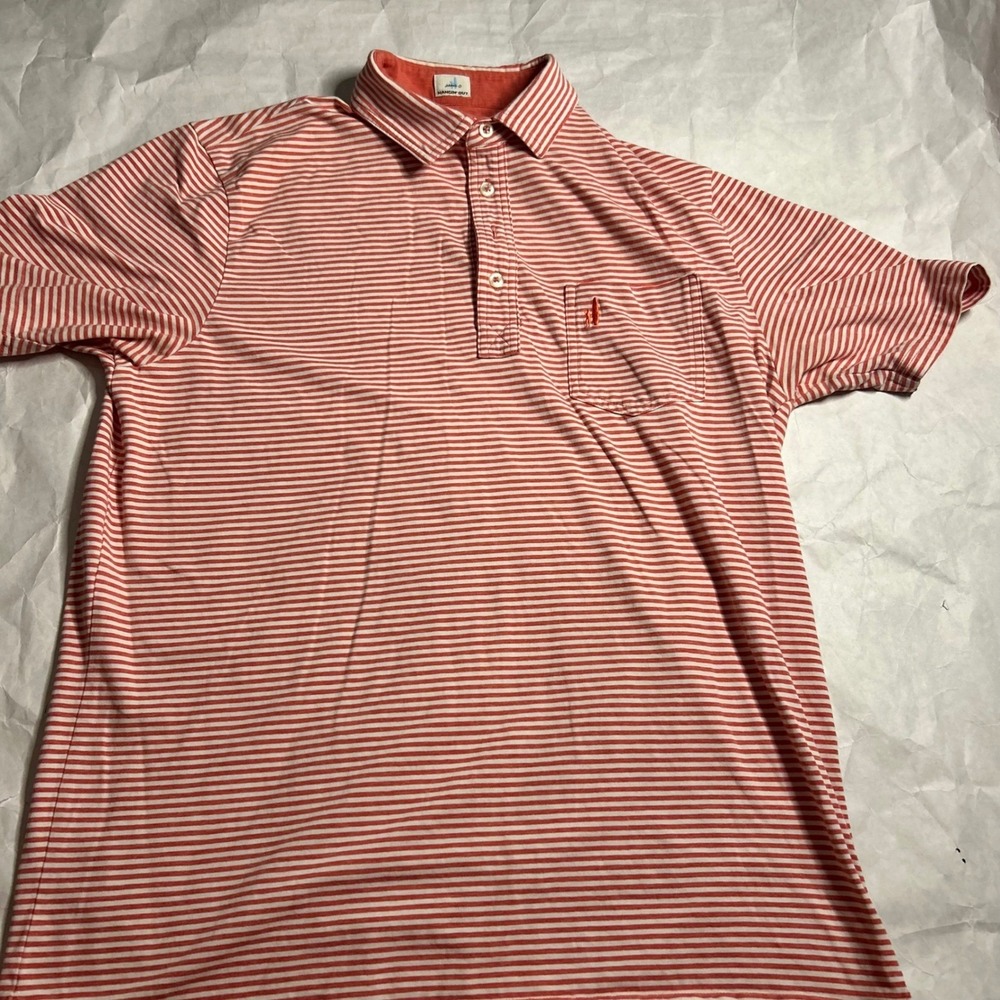 Johnnie-O‎ Hangin Out Mens Polo Shirt Striped Stretch Casual Golf Orange White L